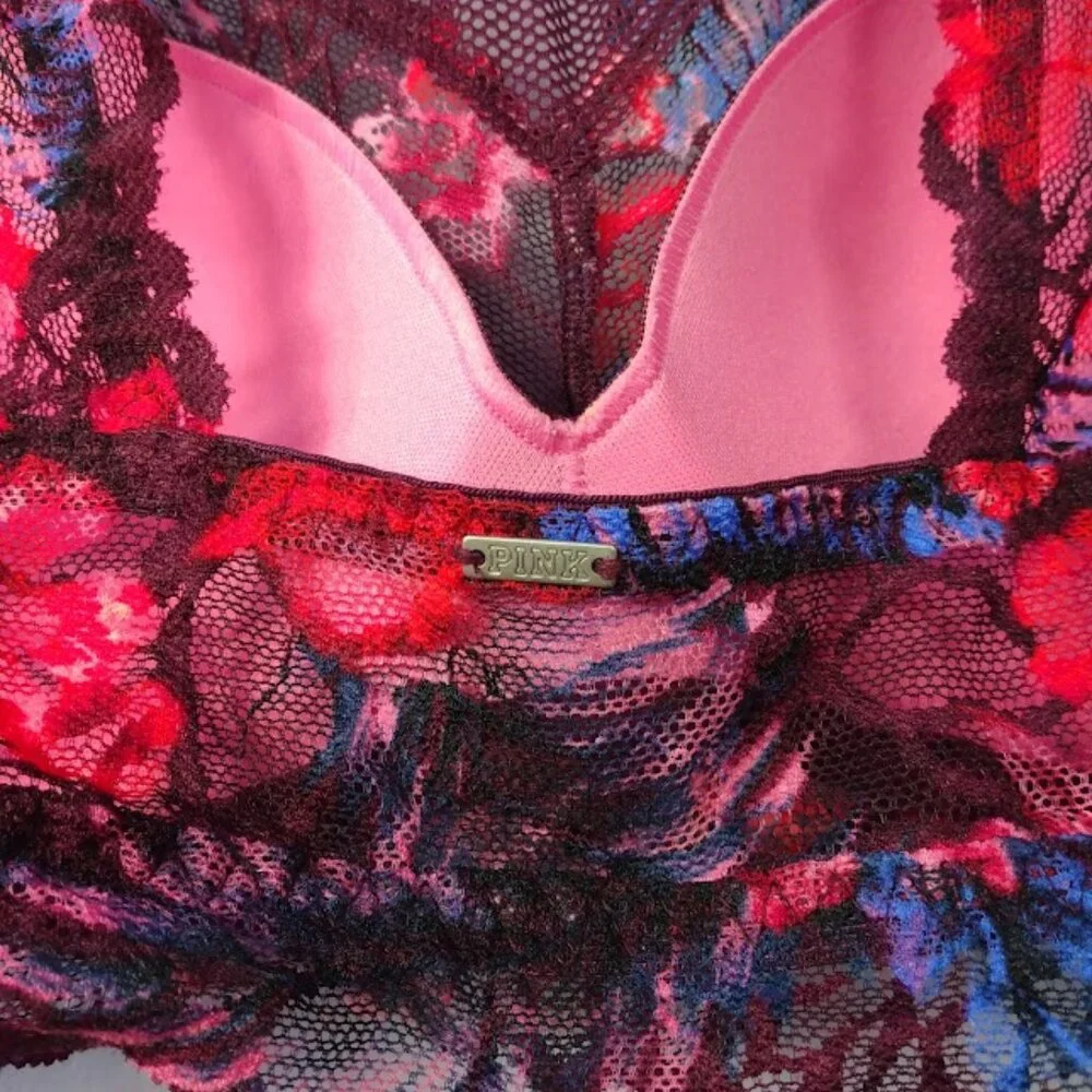 PINK Victoria's Secret Tropical Lace Bralette - Red, Purple, Blue, Pink - Picture 6 of 7